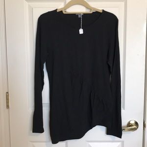 NWT Lilla P Black Ruched Asymmetrical L/S Top